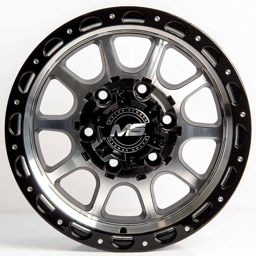 Rin 15 7 6X114.3 Ms 1855 BLACK MACHINE FACE+CHROME RIVETS ET-5 CB66.1