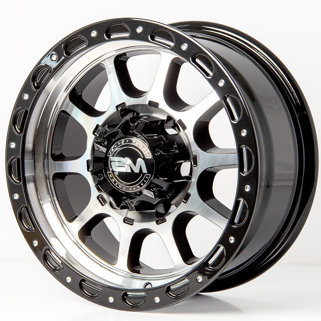 Rin 15 7 6X114.3 Ms 1855 BLACK MACHINE FACE+CHROME RIVETS ET-5 CB66.1
