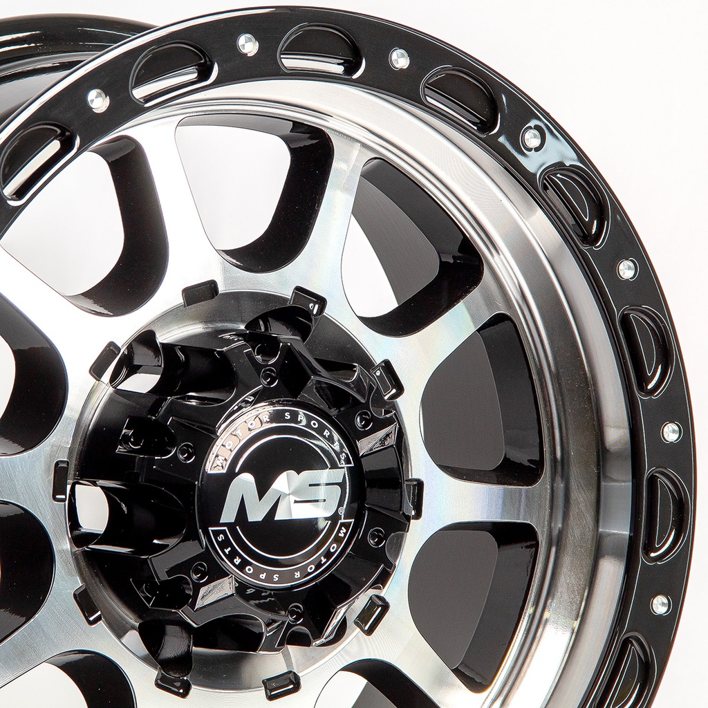 Rin 15 7 6X114.3 Ms 1855 BLACK MACHINE FACE+CHROME RIVETS ET-5 CB66.1