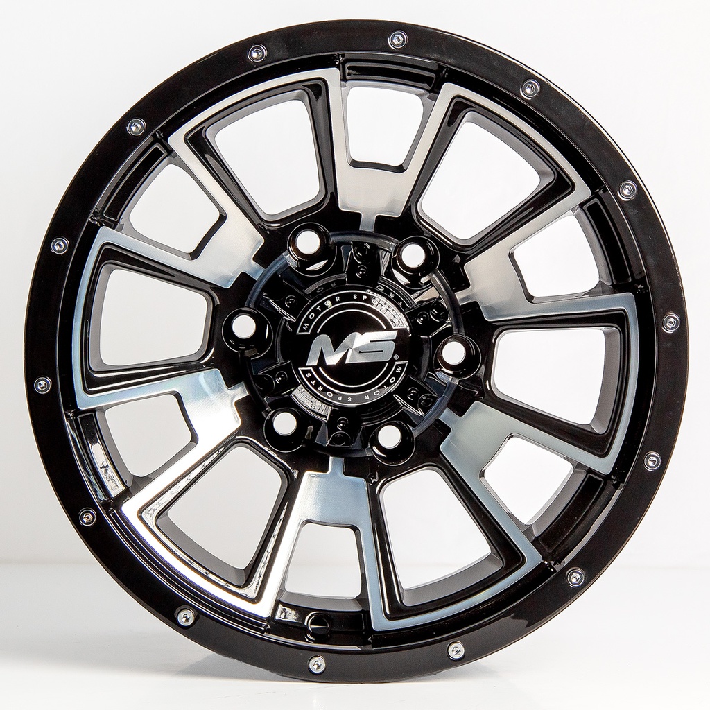 Rin 15 8 6X114.3 Ms 6087  BLACK MACHINE FACE+CHROME RIVETS ET0 CB66.1