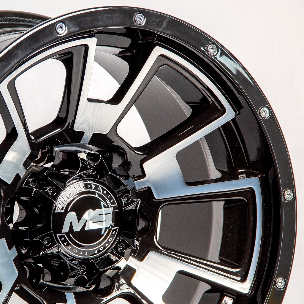 Rin 15 8 6X114.3 Ms 6087  BLACK MACHINE FACE+CHROME RIVETS ET0 CB66.1