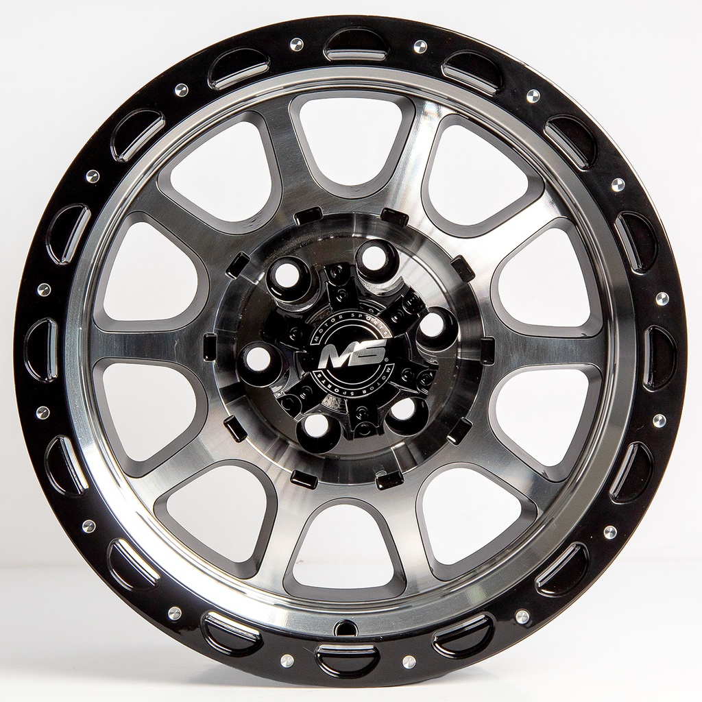 Rin 15 7 6X139.7 Ms 1855 BLACK MACHINE FACE+CHROME RIVETS ET-5 CB66.1