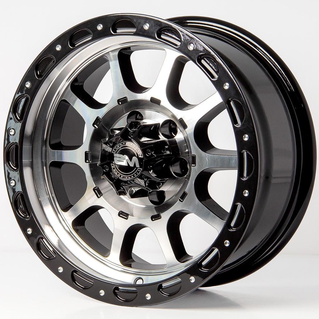 Rin 15 7 6X139.7 Ms 1855 BLACK MACHINE FACE+CHROME RIVETS ET-5 CB66.1