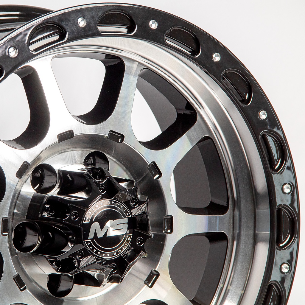 Rin 15 7 6X139.7 Ms 1855 BLACK MACHINE FACE+CHROME RIVETS ET-5 CB66.1