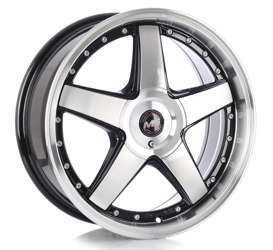 Rin 17 7 4x100/114.3 Ms 75081 BLACK MACHINE FACE CHROME RIVETS ET33 CB73.1 RP