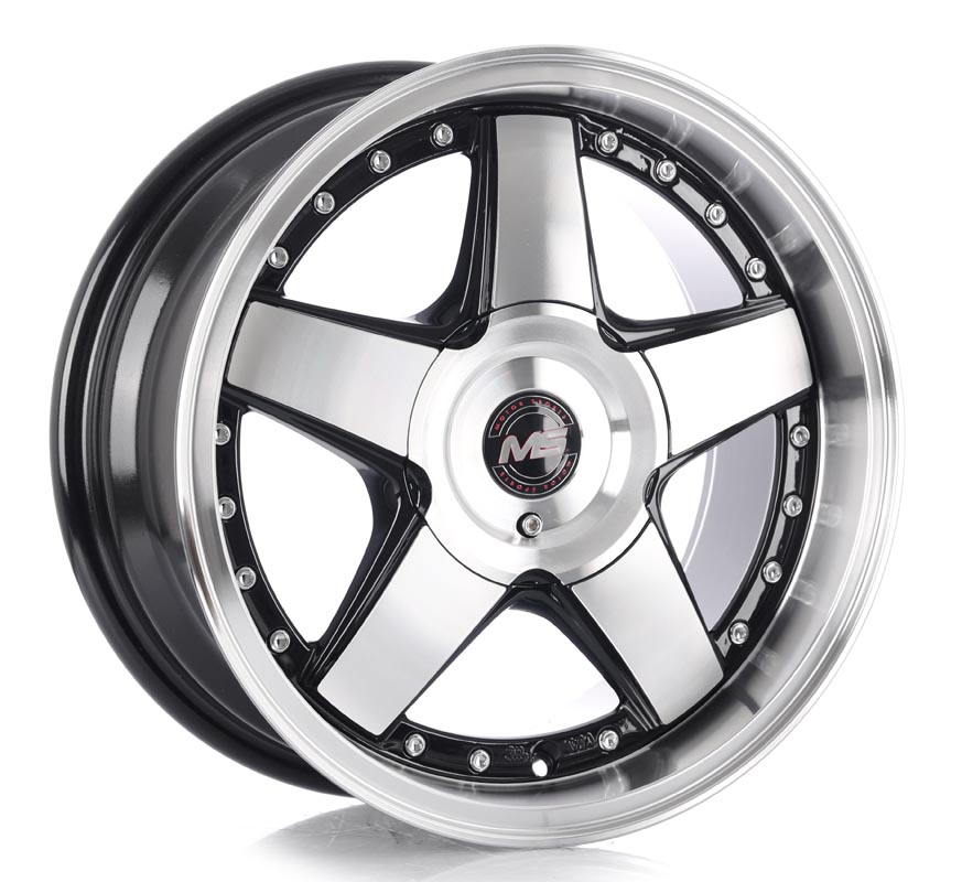 Rin 15 7 4x100/114.3 Ms 55081 BLACK MACHINE FACE CHROME RIVETS ET30 CB73.1