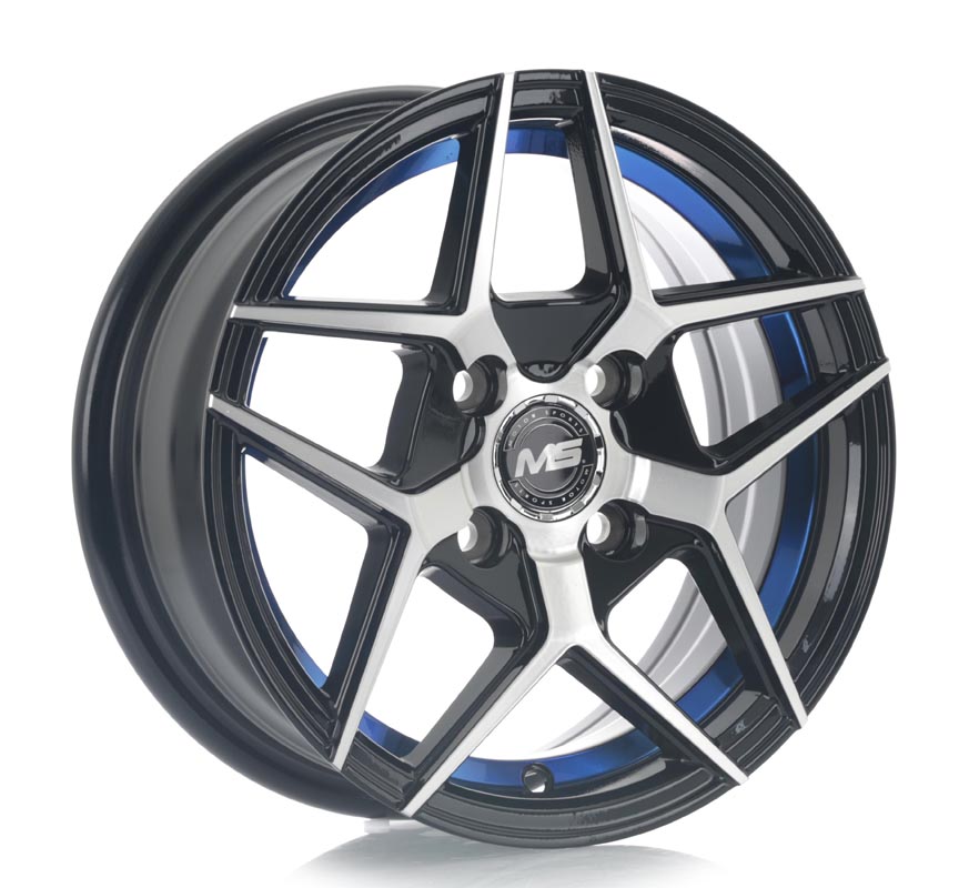 Rin 13 5.5 4X100 Ms B371S BLACK MACHINE FACE+BLUE LINE ET35 CB67.1
