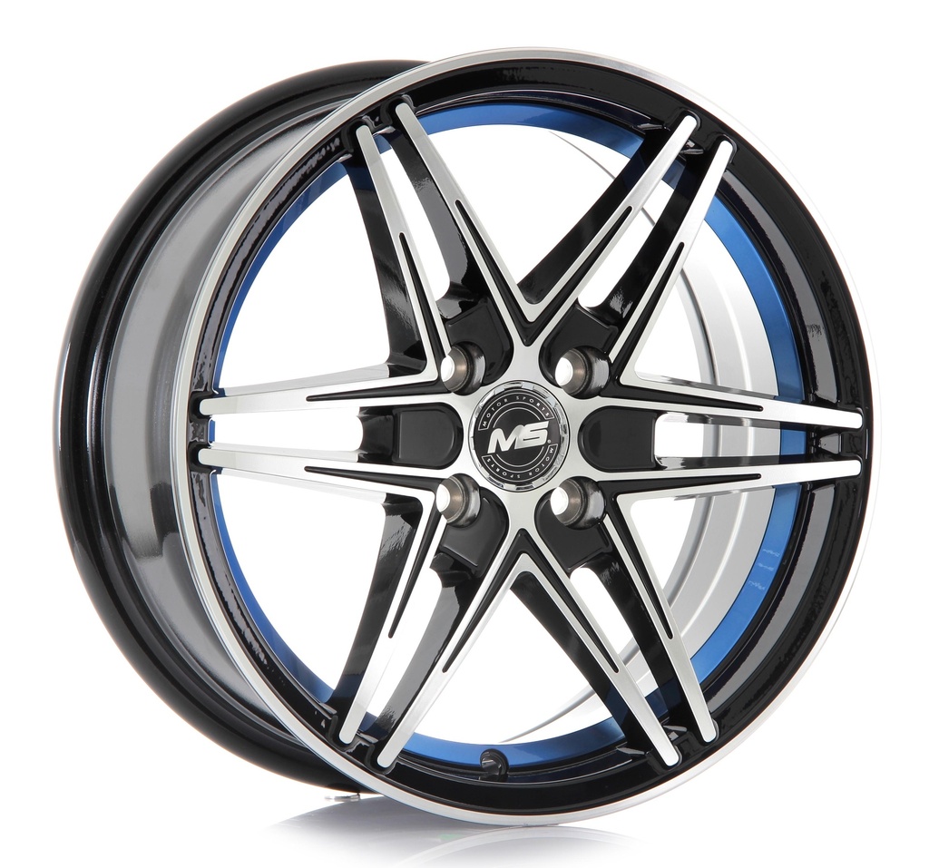 Rin 13 5.5 4X100 Ms C119 BLACK MACHINE FACE+INNER BLUE LINEET30 CB67.1