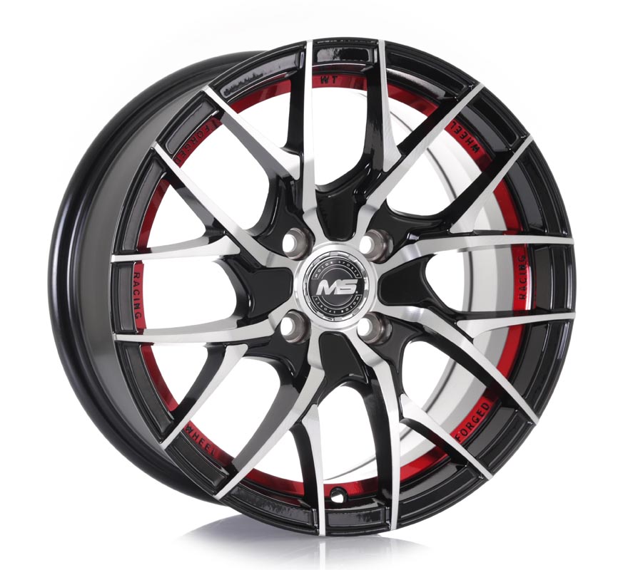 Rin 13 5.5 4X100 Ms E-077S Black Machine Face+Red Line ET35 CB67.1