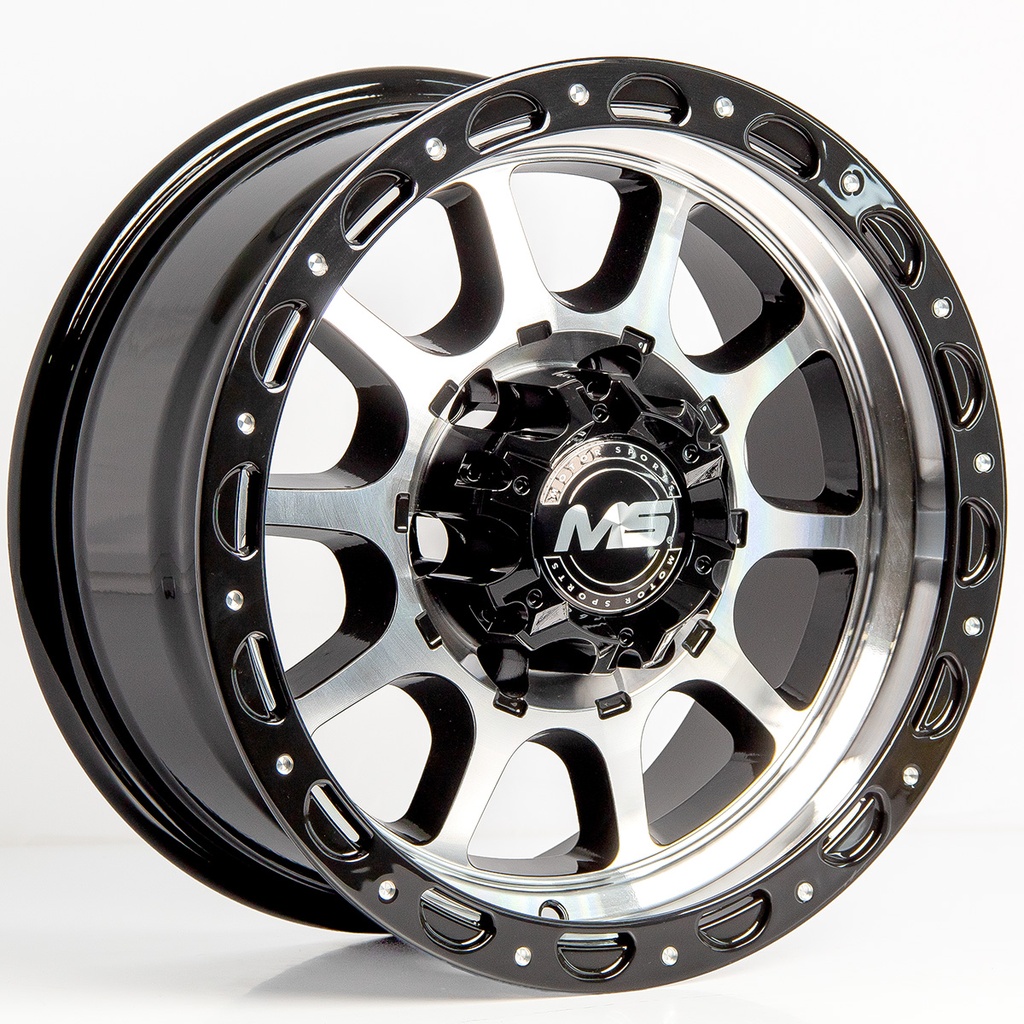 Rin 15 7 6X114.3 Ms 1855 BLACK MACHINE FACE+CHROME RIVETS ET-5 CB66.1