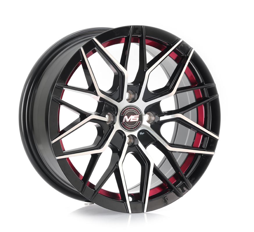 Rin 14 6 4X100 Ms 1433 BLACK MACHINE FACE+INNER RED LINE ET35 CB67.1